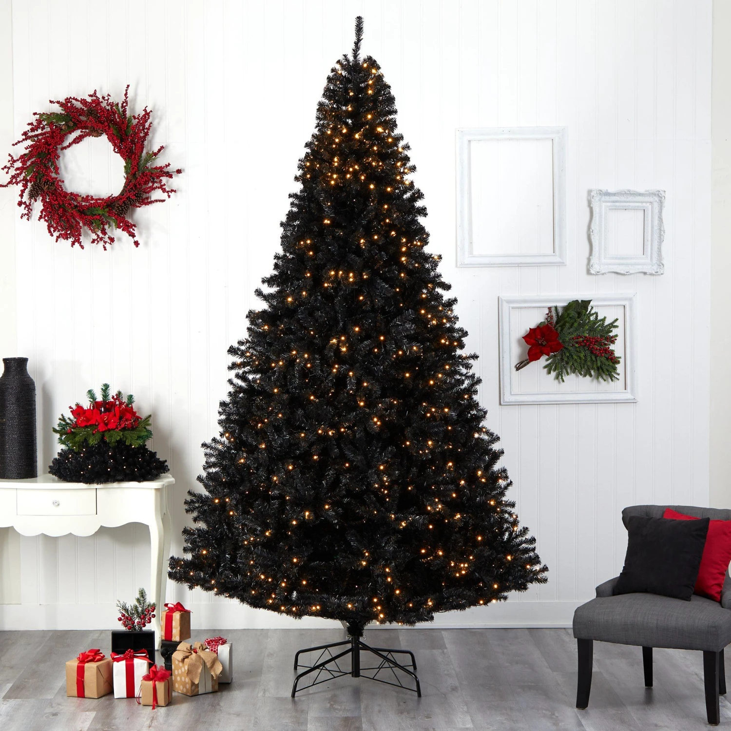 10’ Black Artificial Christmas Tree With 950 Clear LED Lights And 3056 Tips 8 10’ Black Artificial Christmas Tree With 950 Clear LED Lights And 3056 Tips - Image 8