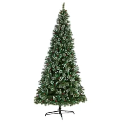 10’ Frosted Swiss Pine Artificial Christmas Tree With 850 Clear LED Lights And Berries -Cheap Artificial Trees Store artificial 10 frosted swiss pine artificial christmas tree with 850 clear led lights and berries nearly natural 843656