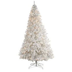 10' White Artificial Christmas Tree With 2200 Bendable Branches And 800 LED Lights