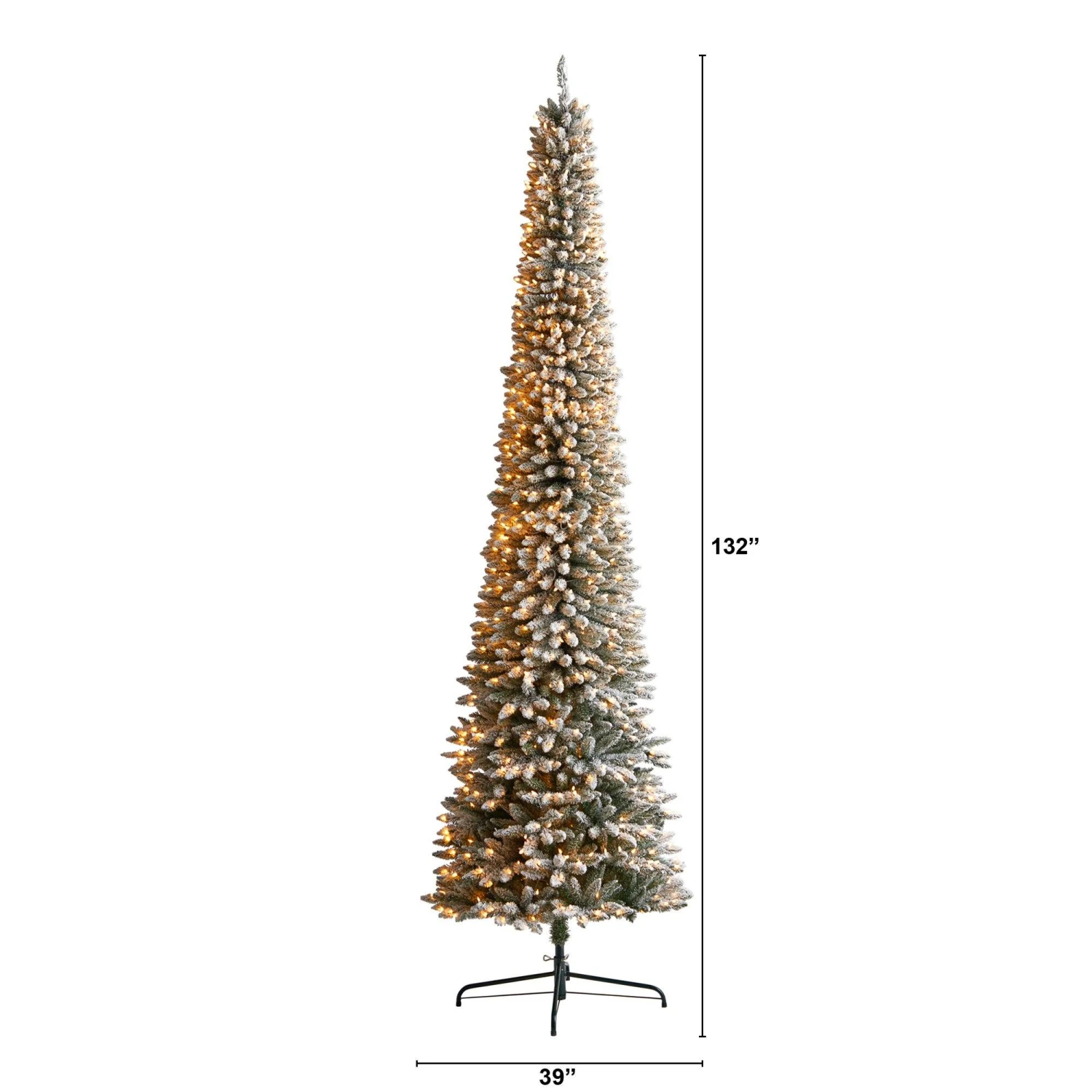11’ Flocked Pencil Artificial Christmas Tree With 850 Clear Lights And 1435 Bendable Branches 2 11’ Flocked Pencil Artificial Christmas Tree With 850 Clear Lights And 1435 Bendable Branches - Image 2