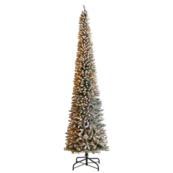 Cheap Artificial Trees Store 17 12’ Flocked Pencil Artificial Christmas Tree With 1000 Clear Lights And 1819 Bendable Branches