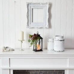 12" Holiday Berries And Greenery Metal Lantern Table Christmas Arrangement With LED Candle Included" -Cheap Artificial Trees Store artificial 12 holiday berries and greenery metal lantern table christmas arrangement with led candle included nearly natural 442347