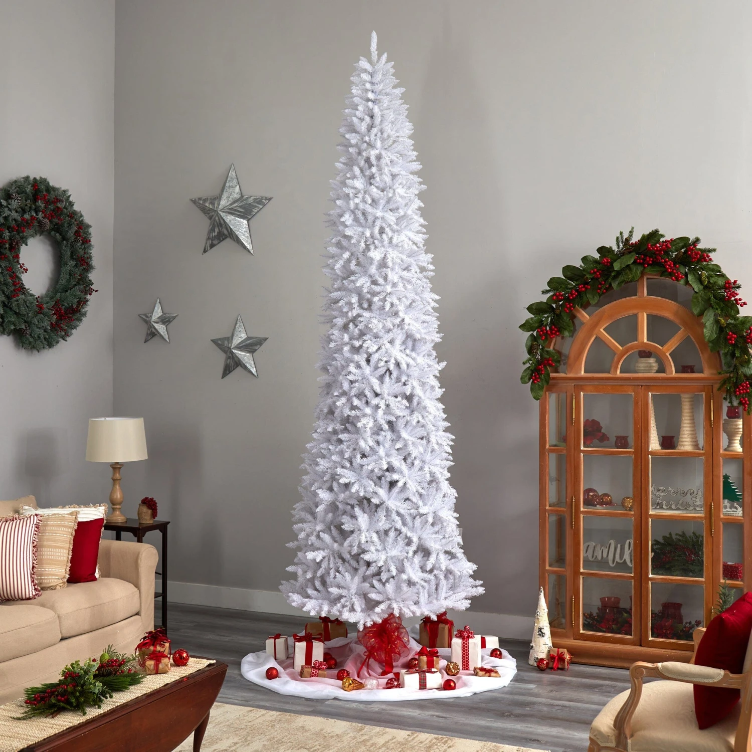 12’ Slim White Artificial Christmas Tree With 3235 Bendable Branches 5 12’ Slim White Artificial Christmas Tree With 3235 Bendable Branches - Image 5