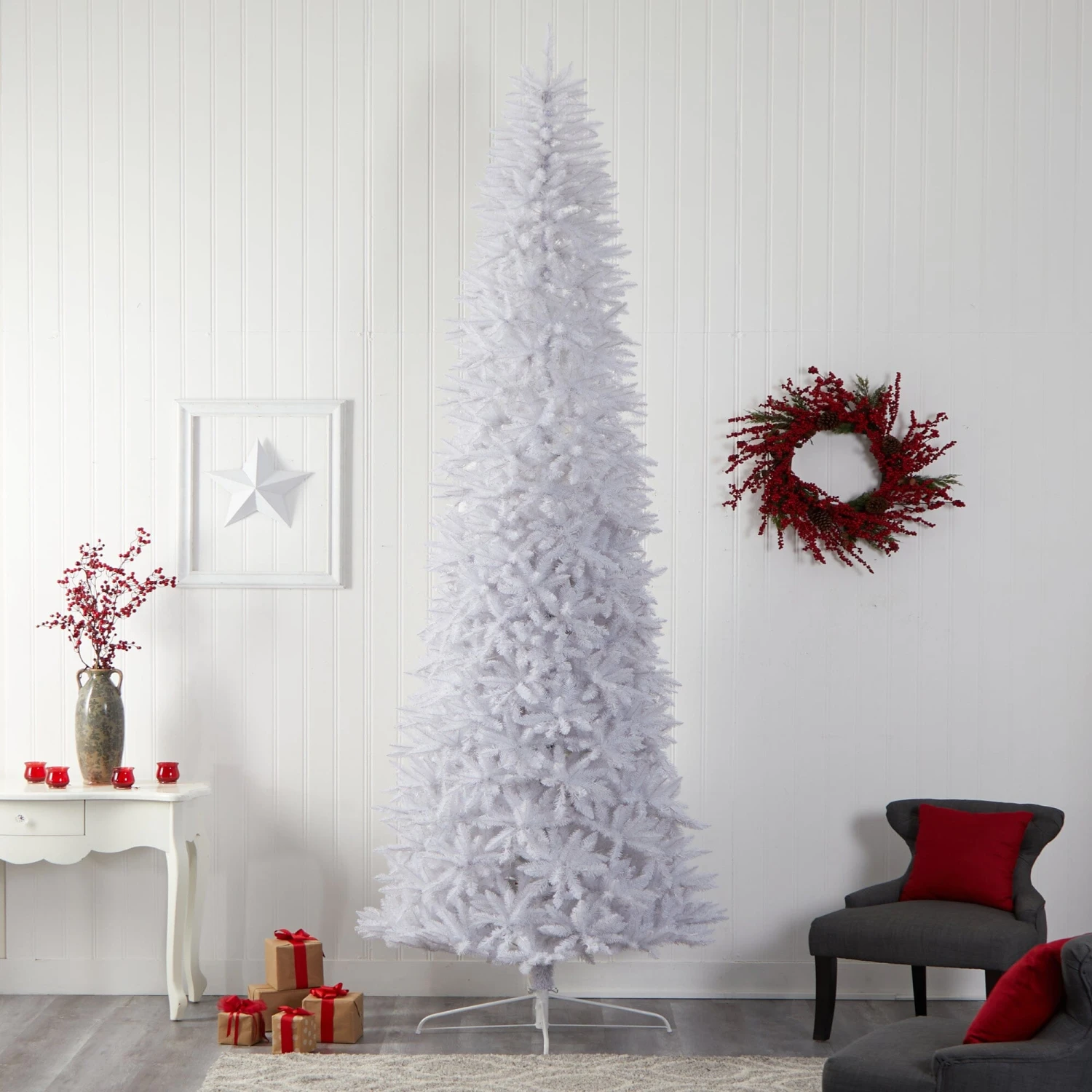 12’ Slim White Artificial Christmas Tree With 3235 Bendable Branches 6 12’ Slim White Artificial Christmas Tree With 3235 Bendable Branches - Image 6