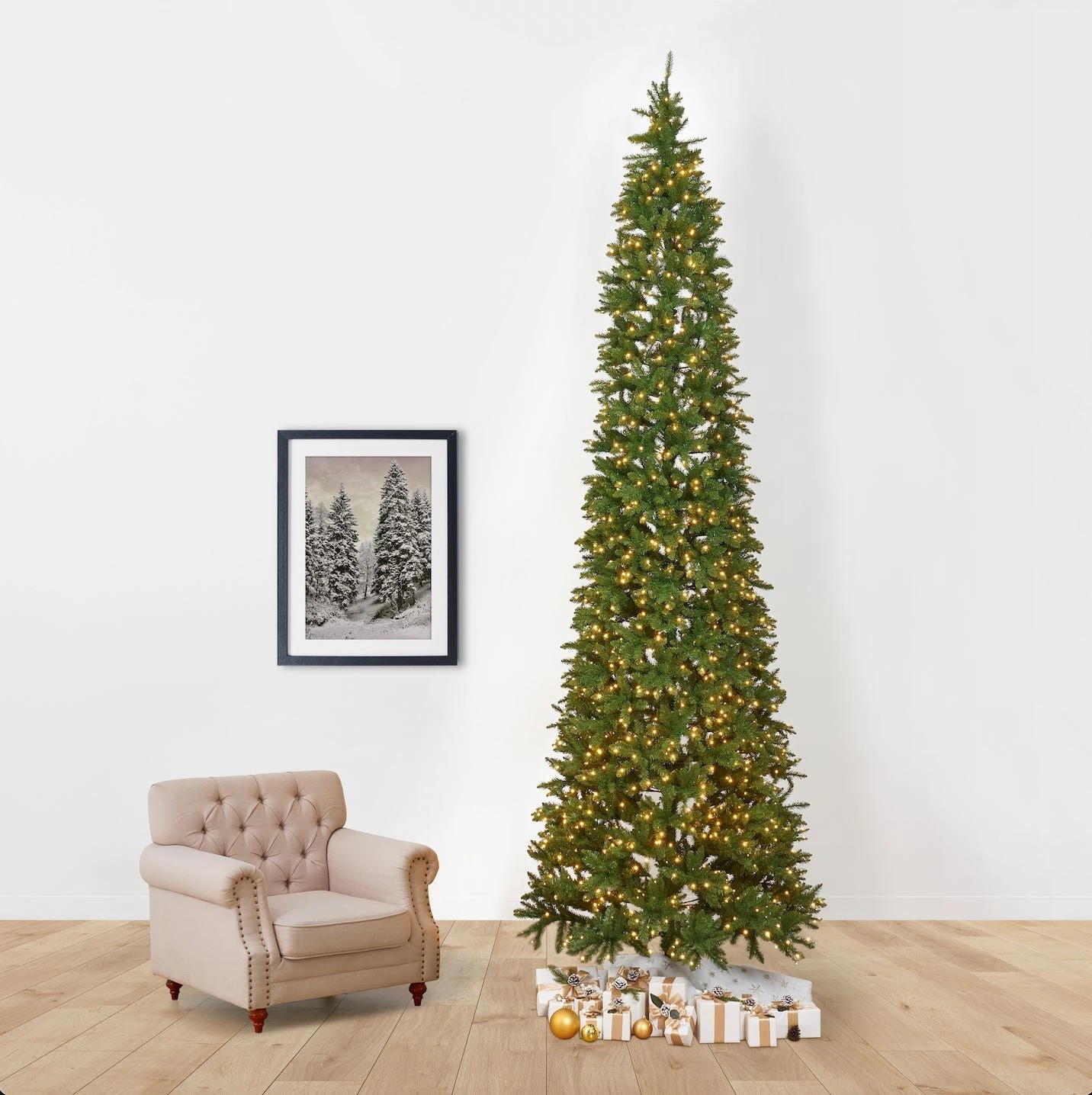 13’ Artificial Slim Green Mountain Pine Christmas Tree With 1360 Warm White LED Lights And 3924 Bendable Branches 6 13’ Artificial Slim Green Mountain Pine Christmas Tree With 1360 Warm White LED Lights And 3924 Bendable Branches - Image 6