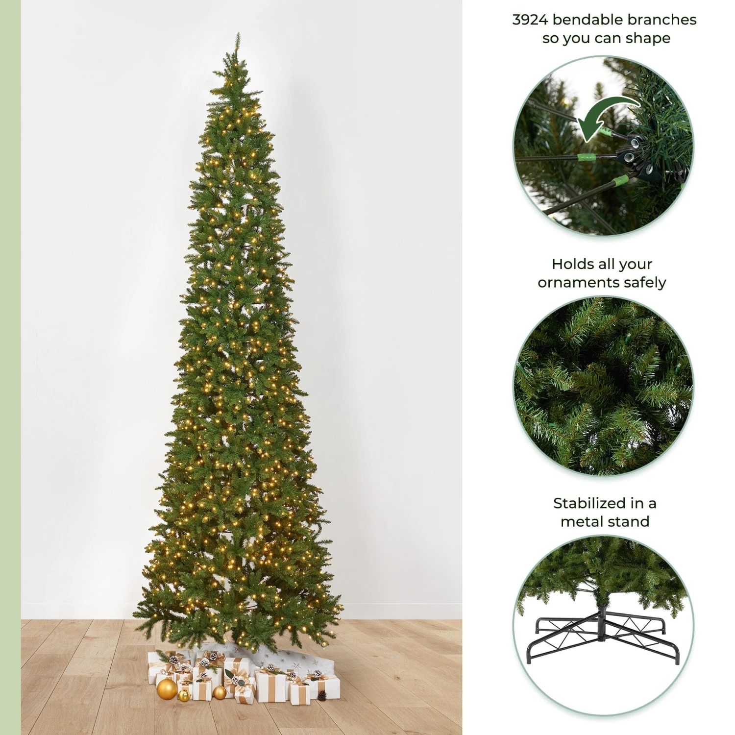 13’ Artificial Slim Green Mountain Pine Christmas Tree With 1360 Warm White LED Lights And 3924 Bendable Branches 9 13’ Artificial Slim Green Mountain Pine Christmas Tree With 1360 Warm White LED Lights And 3924 Bendable Branches - Image 9