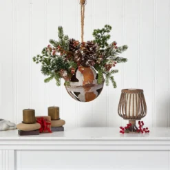 16” Holiday Christmas Jumbo Metal Bell Ornament With Artificial Holly, Berries And Pine -Cheap Artificial Trees Store artificial 16 holiday christmas jumbo metal bell ornament with artificial holly berries and pine nearly natural 101298