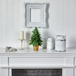 16” Mini Velvet Artificial Christmas Tree In Golden Planter -Cheap Artificial Trees Store artificial 16 mini velvet christmas artificial tree in golden planter nearly natural 392258