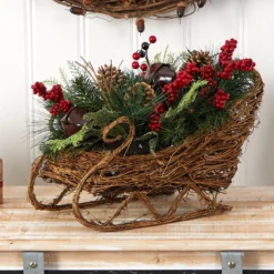 18” Christmas Sleigh With Pine, Pinecones And Berries Artificial Christmas Arrangement -Cheap Artificial Trees Store artificial 18 christmas sleigh with pine pinecones and berries artificial christmas arrangement nearly natural 445769