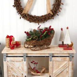 18” Christmas Sleigh With Pine, Pinecones And Berries Artificial Christmas Arrangement -Cheap Artificial Trees Store artificial 18 christmas sleigh with pine pinecones and berries artificial christmas arrangement nearly natural 691347
