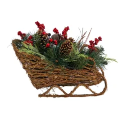 18” Christmas Sleigh With Pine, Pinecones And Berries Artificial Christmas Arrangement -Cheap Artificial Trees Store artificial 18 christmas sleigh with pine pinecones and berries artificial christmas arrangement nearly natural 771134