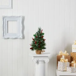 18” Mixed Pine Artificial Christmas Tree With Holly Berries, Pinecones, 35 Clear LED Lights And Burlap Base 13 18” Mixed Pine Artificial Christmas Tree With Holly Berries, Pinecones, 35 Clear LED Lights And Burlap Base -Cheap Artificial Trees Store artificial 18 mixed pine artificial christmas tree with holly berries pinecones 35 clear led lights and burlap base nearly natural 490642