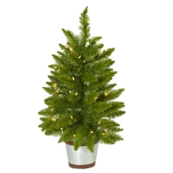 2’ Providence Pine Artificial Christmas Tree In Decorative Planter With 35 Warm White Lights And 51 Bendable Branches