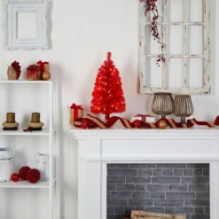 2’ Red Artificial Christmas Tree With 35 LED Lights And 72 Bendable Branches -Cheap Artificial Trees Store artificial 2 red artificial christmas tree with 35 led lights and 72 bendable branches nearly natural 447982