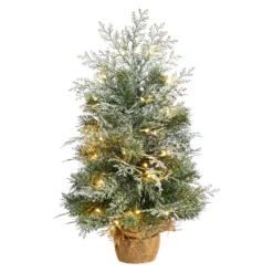 2’ Winter Frosted Artificial Christmas Tree With 35 LED Lights In Burlap Base