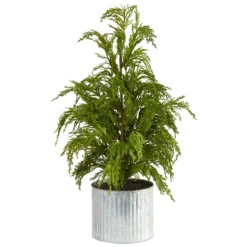 20” Cedar Pine “Natural Look” Artificial Christmas Tree In Decorative Planter
