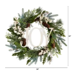 24” Christmas Joy Greenery Holiday Artificial Wreath -Cheap Artificial Trees Store artificial 24 christmas joy greenery holiday artificial wreath nearly natural 125700