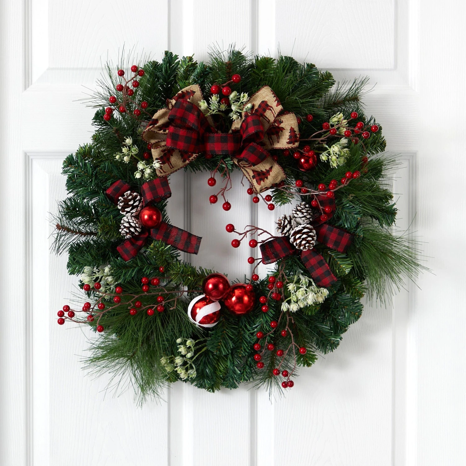 24” Christmas Pine Artificial Wreath With Pine Cones And Ornaments 2 24” Christmas Pine Artificial Wreath With Pine Cones And Ornaments - Image 2