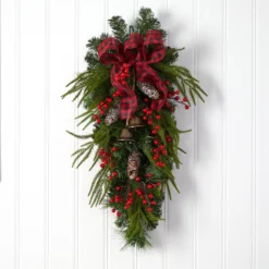 24” Holiday Christmas Pine Cones, Berry And Bells Wreath -Cheap Artificial Trees Store artificial 24 holiday christmas pine cones berry and bells wreath nearly natural 864919