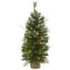 3' Christmas Tree W/Clear Lights Berries & Burlap Bag