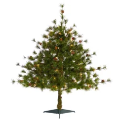 3’ Colorado Mountain Pine Artificial Christmas Tree With 50 Lights. 171 Branches And Pine Cones