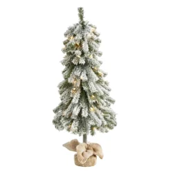 3’ Flocked Alpine Artificial Christmas Tree With 50 Lights, 177 Bendable Branches And A Burlap Planter