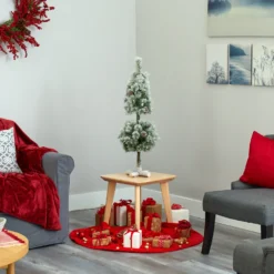 3’ Flocked Artificial Christmas Tree Topiary With 50 Warm White LED Lights And Pine Cones -Cheap Artificial Trees Store artificial 3 flocked artificial christmas tree topiary with 50 warm white led lights and pine cones nearly natural 450734