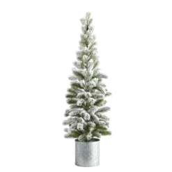 3’ Flocked Christmas Artificial Pine Christmas Tree In Tin Planter