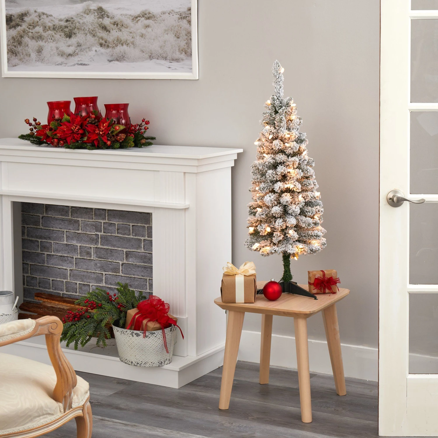 3’ Flocked Pencil Artificial Christmas Tree With 50 Clear Lights And 132 Bendable Branches 3 3’ Flocked Pencil Artificial Christmas Tree With 50 Clear Lights And 132 Bendable Branches - Image 3