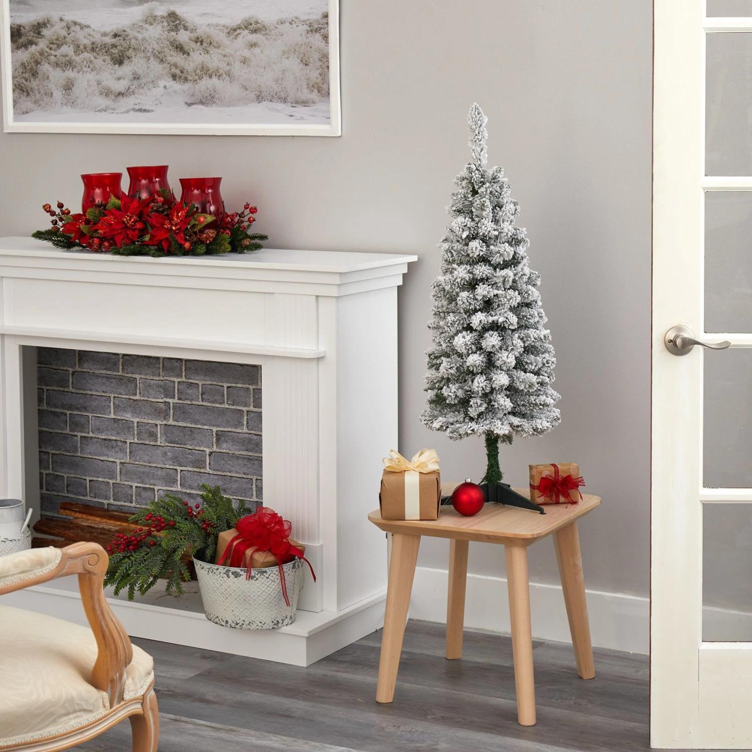 3’ Flocked Pencil Artificial Christmas Tree With 50 Clear Lights And 132 Bendable Branches 4 3’ Flocked Pencil Artificial Christmas Tree With 50 Clear Lights And 132 Bendable Branches - Image 4