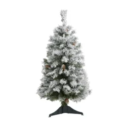 3' Flocked White River Mountain Pine Artificial Christmas Tree With Pinecones