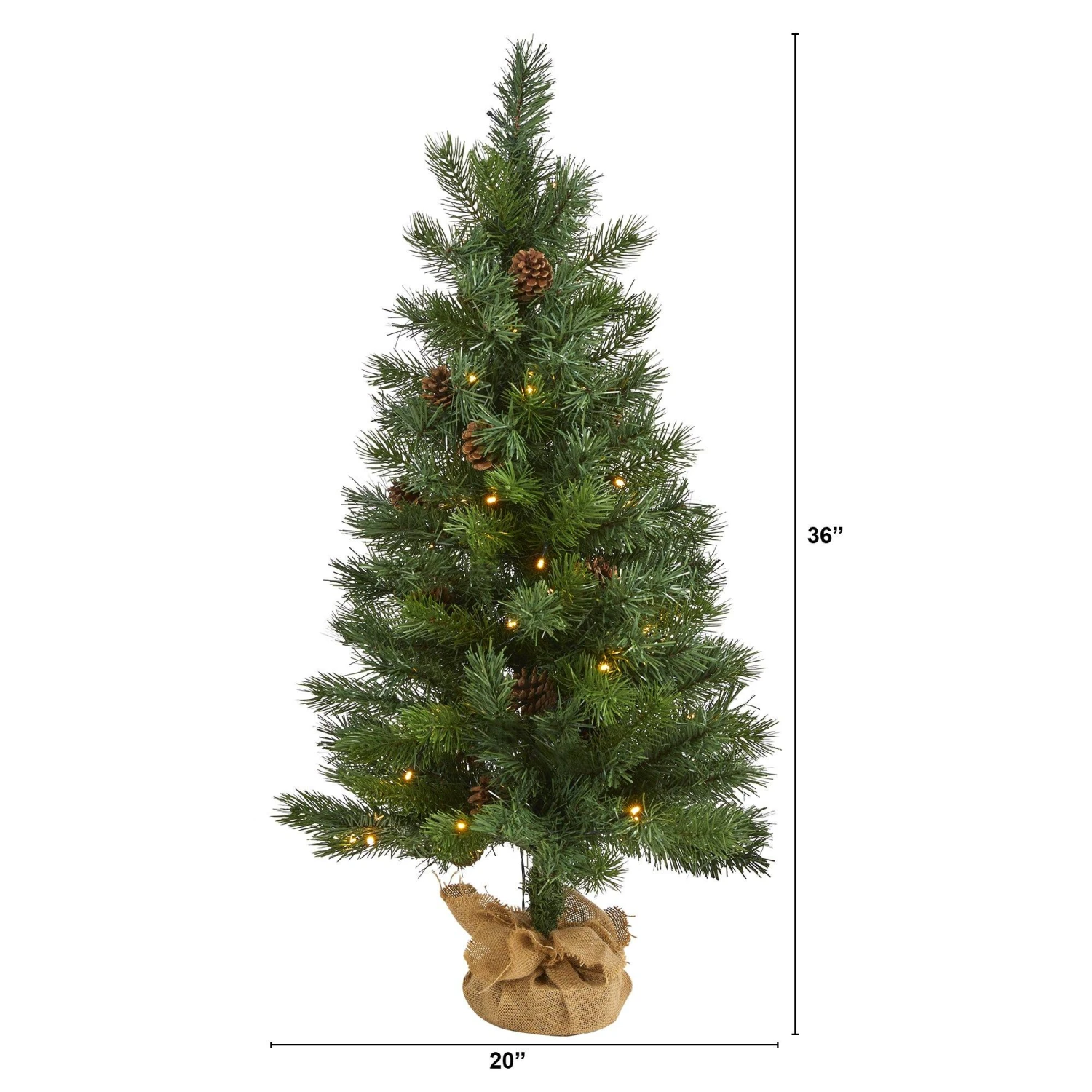 3’ Fraser Fir “Natural Look” Artificial Christmas Tree With 50 Clear LED Lights, Pinecones, A Burlap Base And 90 Bendable Branches 2 3’ Fraser Fir “Natural Look” Artificial Christmas Tree With 50 Clear LED Lights, Pinecones, A Burlap Base And 90 Bendable Branches - Image 2