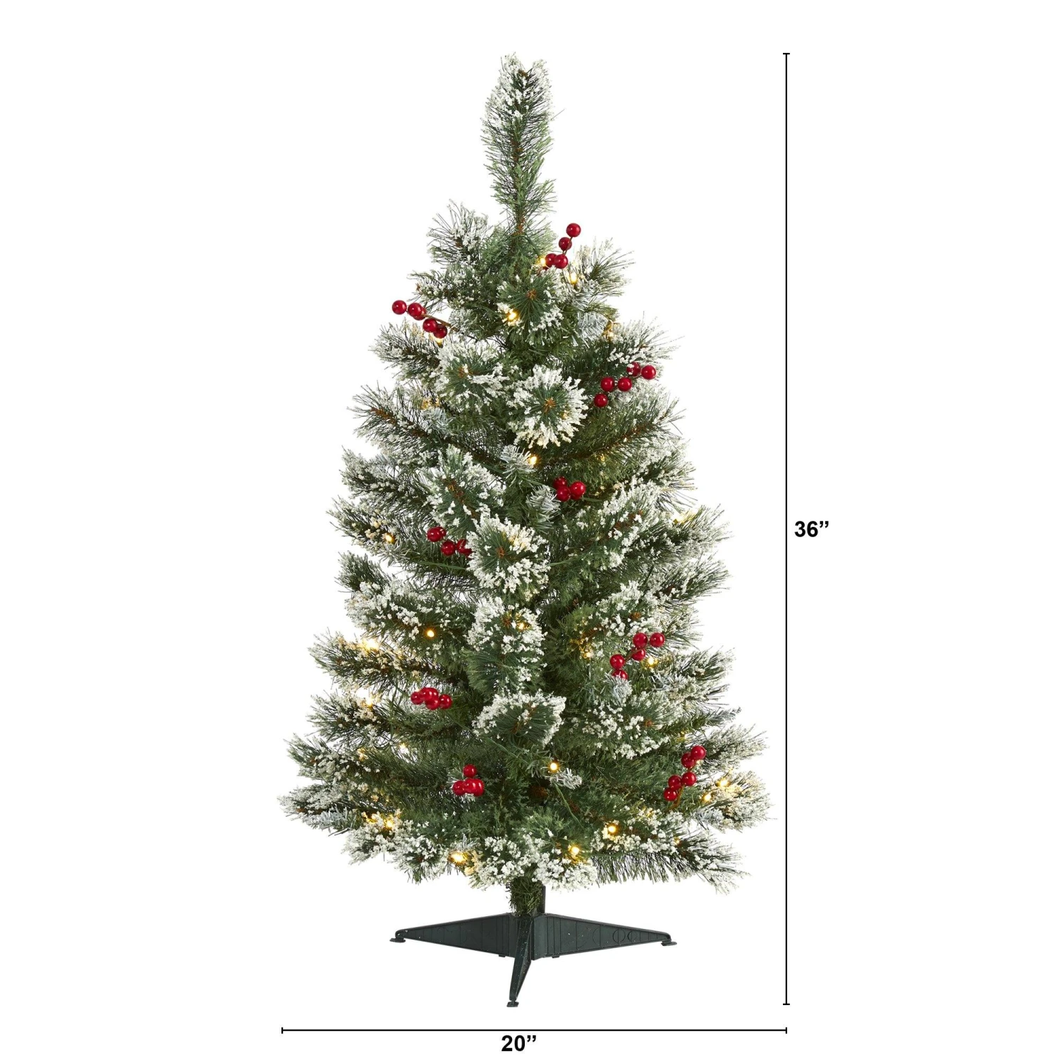 3’ Frosted Swiss Pine Artificial Christmas Tree With 50 Clear LED Lights And Berries 2 3’ Frosted Swiss Pine Artificial Christmas Tree With 50 Clear LED Lights And Berries - Image 2