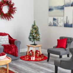 3’ Frosted Tip British Columbia Mountain Pine Artificial Christmas Tree With 50 Clear Lights, Pine Cones And 112 Bendable Branches -Cheap Artificial Trees Store artificial 3 frosted tip british columbia mountain pine artificial christmas tree with 50 clear lights pine cones and 112 bendable branches nearly natural 571221