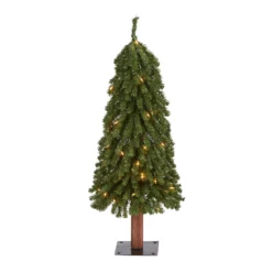 3’ Grand Alpine Artificial Christmas Tree With 50 Clear Lights And 193 Bendable Branches On Natural Trunk
