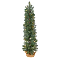 3’ Green Pine Artificial Christmas Tree With 50 Warm White Lights Set In A Burlap Base