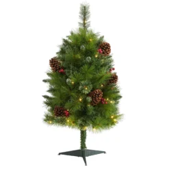 3’ Montana Mixed Pine Artificial Christmas Tree With Pine Cones, Berries And 50 Clear LED Lights