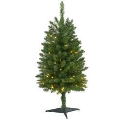 3’ Slim Green Mountain Pine Artificial Christmas Tree With 50 Clear LED Lights