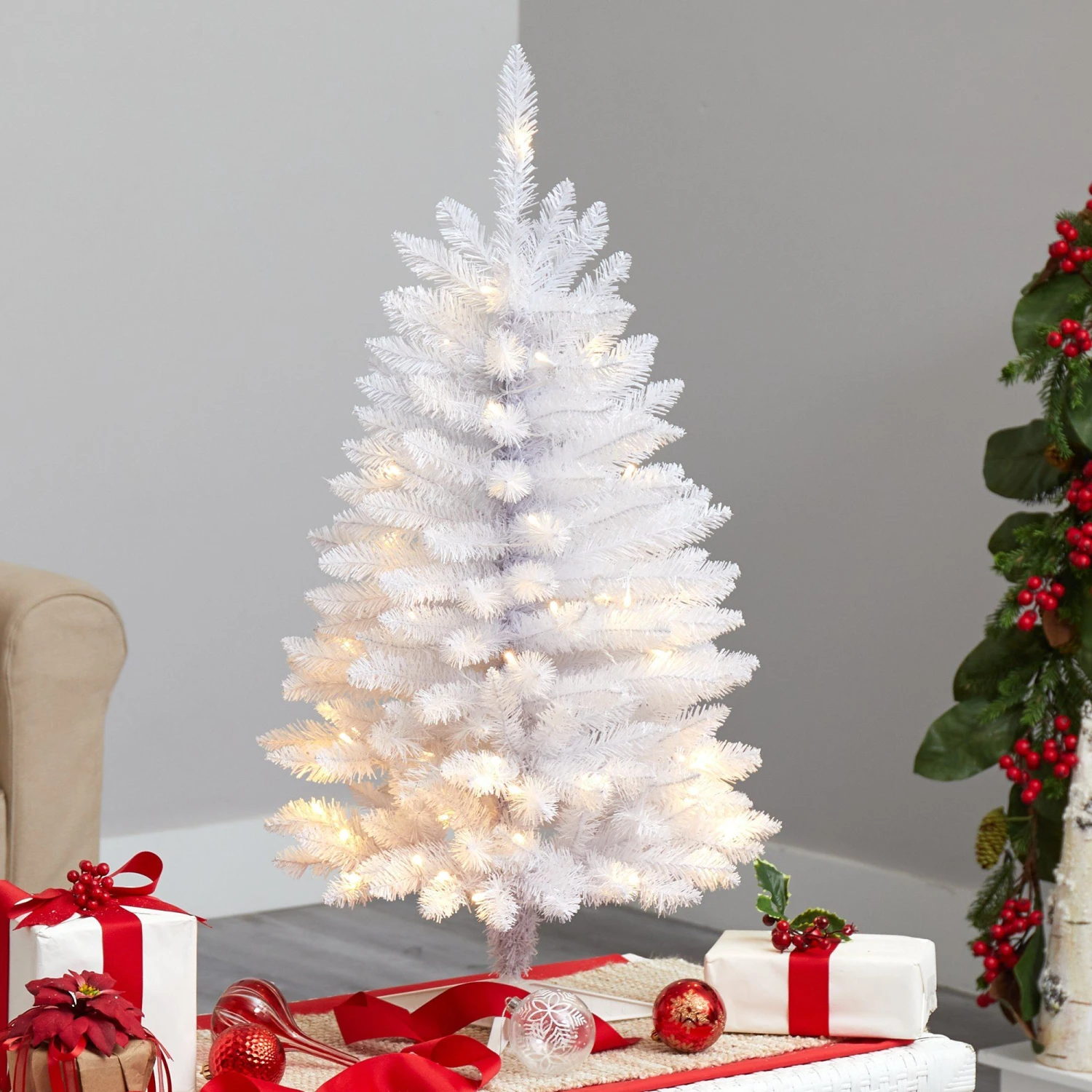 3’ Slim White Artificial Christmas Tree With 50 Warm White LED Lights And 161 Bendable Branches 7 3’ Slim White Artificial Christmas Tree With 50 Warm White LED Lights And 161 Bendable Branches - Image 7