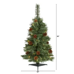 3’ White Mountain Pine Artificial Christmas Tree With 50 Clear LED Lights And Pine Cones -Cheap Artificial Trees Store artificial 3 white mountain pine artificial christmas tree with 50 clear led lights and pine cones nearly natural 346546