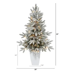 3.5’ Flocked Manchester Spruce Artificial Christmas Tree With 50 Lights And 133 Bendable Branches In Metal Planter -Cheap Artificial Trees Store artificial 35 flocked manchester spruce artificial christmas tree with 50 lights and 133 bendable branches in metal planter nearly natural 116271