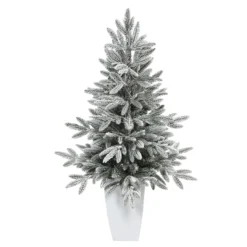 3.5’ Flocked Manchester Spruce Artificial Christmas Tree With 50 Lights And 133 Bendable Branches In Metal Planter -Cheap Artificial Trees Store artificial 35 flocked manchester spruce artificial christmas tree with 50 lights and 133 bendable branches in metal planter nearly natural 793239