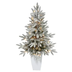 3.5’ Flocked Manchester Spruce Artificial Christmas Tree With 50 Lights And 133 Bendable Branches In Metal Planter -Cheap Artificial Trees Store artificial 35 flocked manchester spruce artificial christmas tree with 50 lights and 133 bendable branches in metal planter nearly natural white 506420