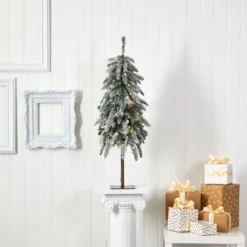 3.5’ Flocked Washington Alpine Christmas Tree With 50 White Warm LED Lights And 168 Bendable Branches -Cheap Artificial Trees Store artificial 35 flocked washington alpine christmas tree with 50 white warm led lights and 168 bendable branches nearly natural 128499