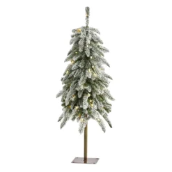 3.5’ Flocked Washington Alpine Christmas Tree With 50 White Warm LED Lights And 168 Bendable Branches