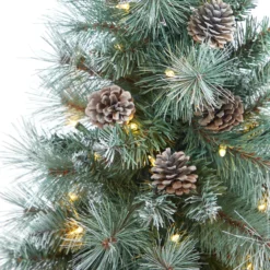3.5’ Frosted Tip British Columbia Mountain Pine Artificial Christmas Tree -Cheap Artificial Trees Store artificial 35 frosted tip british columbia mountain pine artificial christmas tree with 50 clear lights pine cones and 112 bendable branches in metal planter in gray plan 430576
