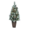 3.5’ Frosted Tip British Columbia Mountain Pine Artificial Christmas Tree With 50 Clear Lights, Pine Cones And 112 Bendable Branches In Metal Planter