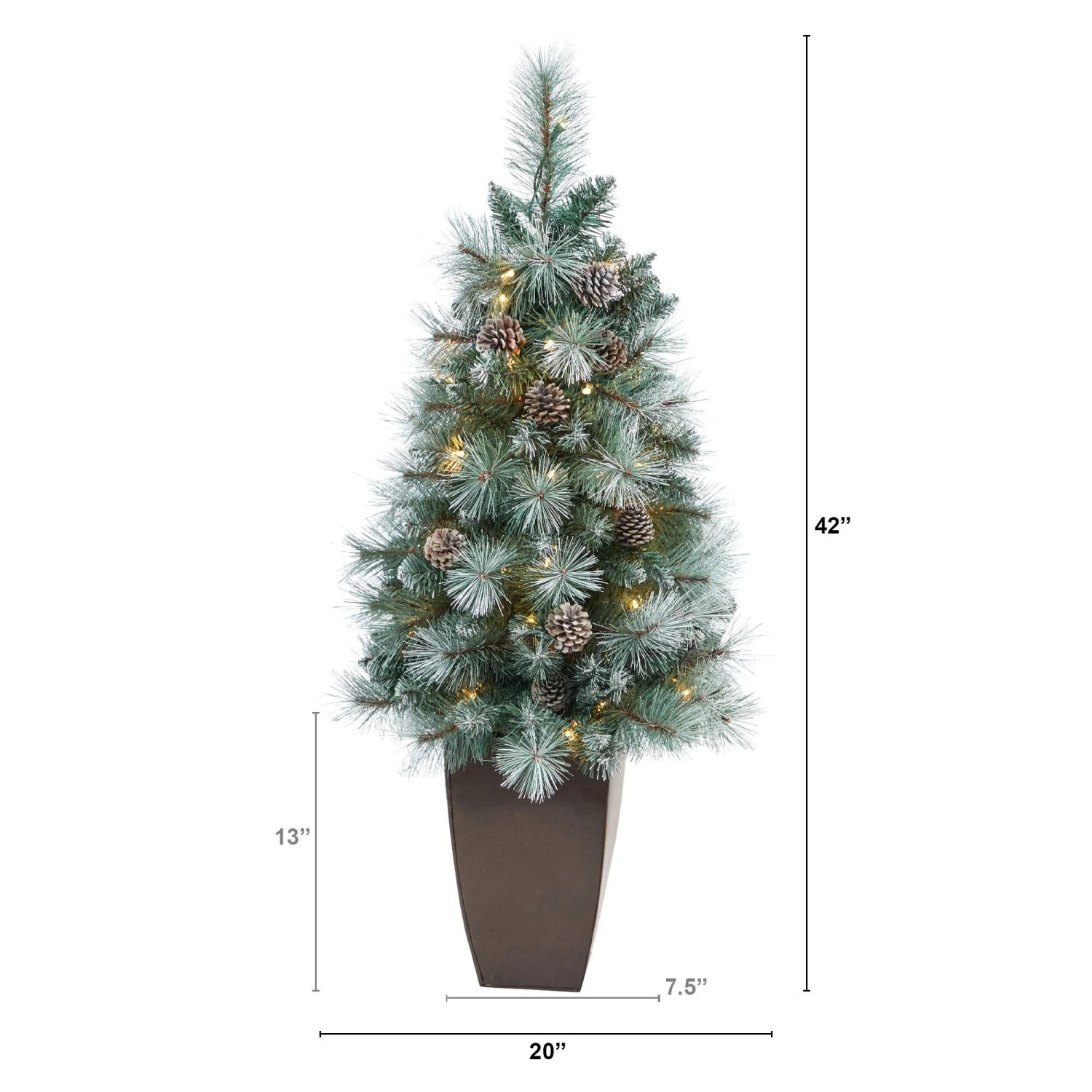3.5’ Frosted Tip British Columbia Mountain Pine Artificial Christmas Tree With 50 Clear Lights, Pine Cones And 112 Bendable Branches In Metal Planter 2 3.5’ Frosted Tip British Columbia Mountain Pine Artificial Christmas Tree With 50 Clear Lights, Pine Cones And 112 Bendable Branches In Metal Planter - Image 2