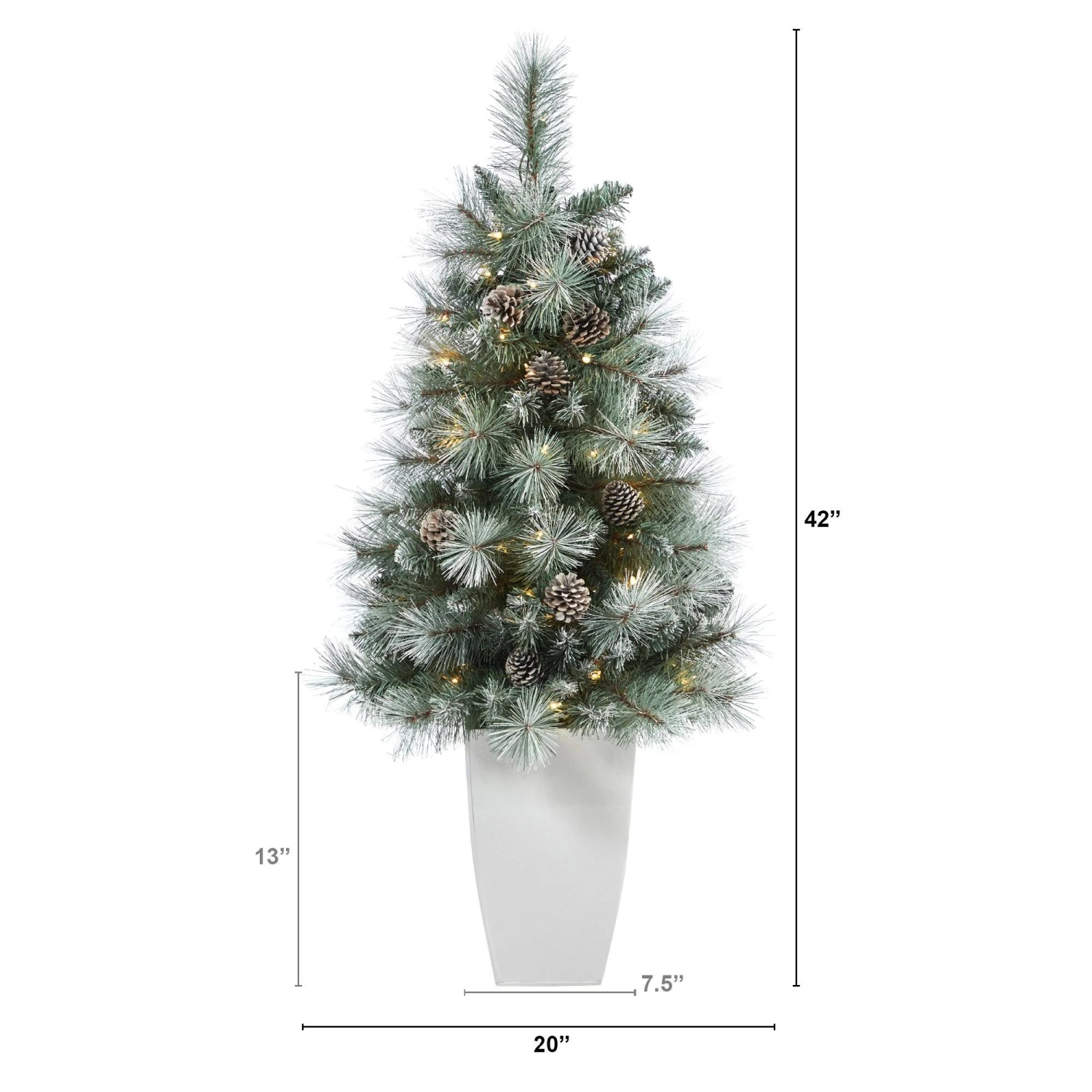 3.5’ Frosted Tip British Columbia Mountain Pine Artificial Christmas Tree With 50 Clear Lights, Pine Cones And 112 Bendable Branches In Metal Planter 8 3.5’ Frosted Tip British Columbia Mountain Pine Artificial Christmas Tree With 50 Clear Lights, Pine Cones And 112 Bendable Branches In Metal Planter - Image 8