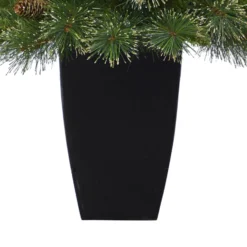 3.5’ Golden Tip Washington Pine Artificial Christmas Tree With 50 Clear Lights, Pine Cones And 148 Bendable Branches In Black Metal Planter -Cheap Artificial Trees Store artificial 35 golden tip washington pine artificial christmas tree with 50 clear lights pine cones and 148 bendable branches in black metal planter nearly natural 813124